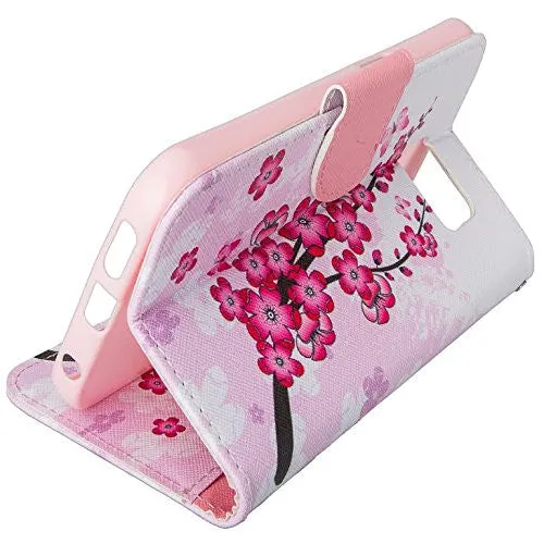 Galaxy Note 5 Case, Wrist Strap Magnetic Fold[Kickstand] Pu Leather Wallet Case with ID & Credit Card Slots for Samsung Galaxy Note 5 - Cherry Blossom