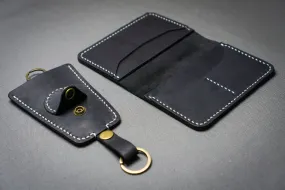 Gift Set | Black Leather Wallet & Keychain Holder Case, Personalized