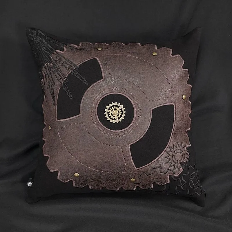 Gothic Gear Embroidered Pillow Case with Pillow Inner