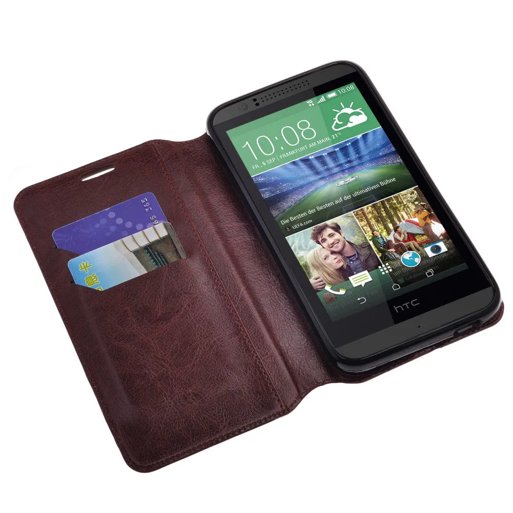 HTC Desire 510 Case, Magnetic Fold[Kickstand] Pu Leather Wallet Case with ID & Credit Card Slots for HTC Desire 510 - Brown