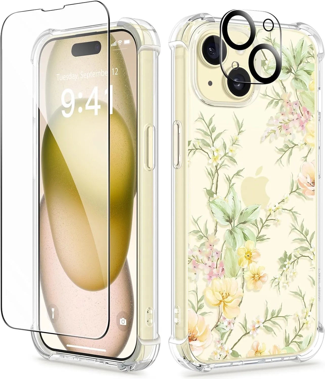 i Phone 16 Pro Max Case Screen Protector Camera Protector Clear Flower Phone Cover