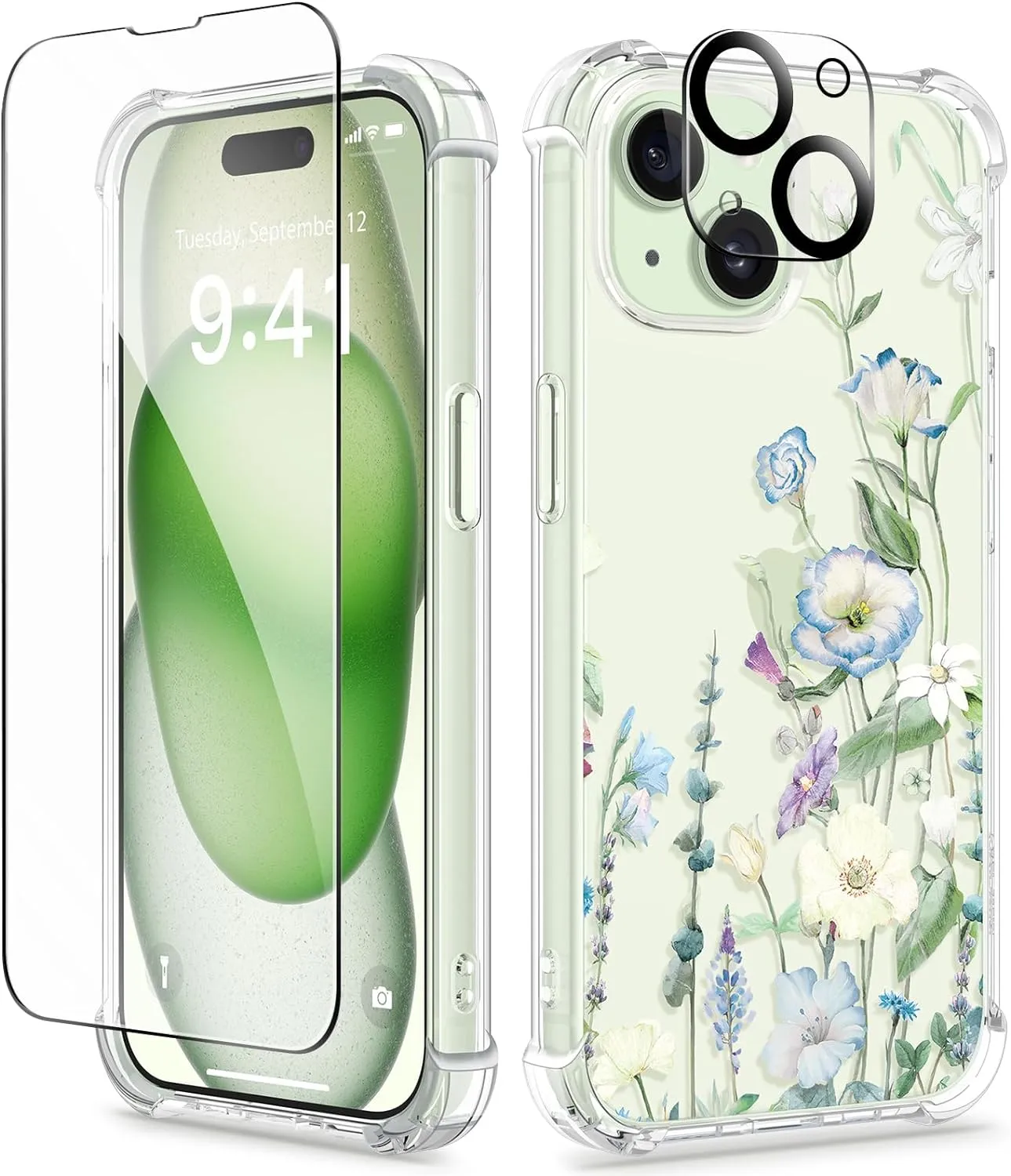 i Phone 16 Pro Max Case Screen Protector Camera Protector Clear Flower Phone Cover