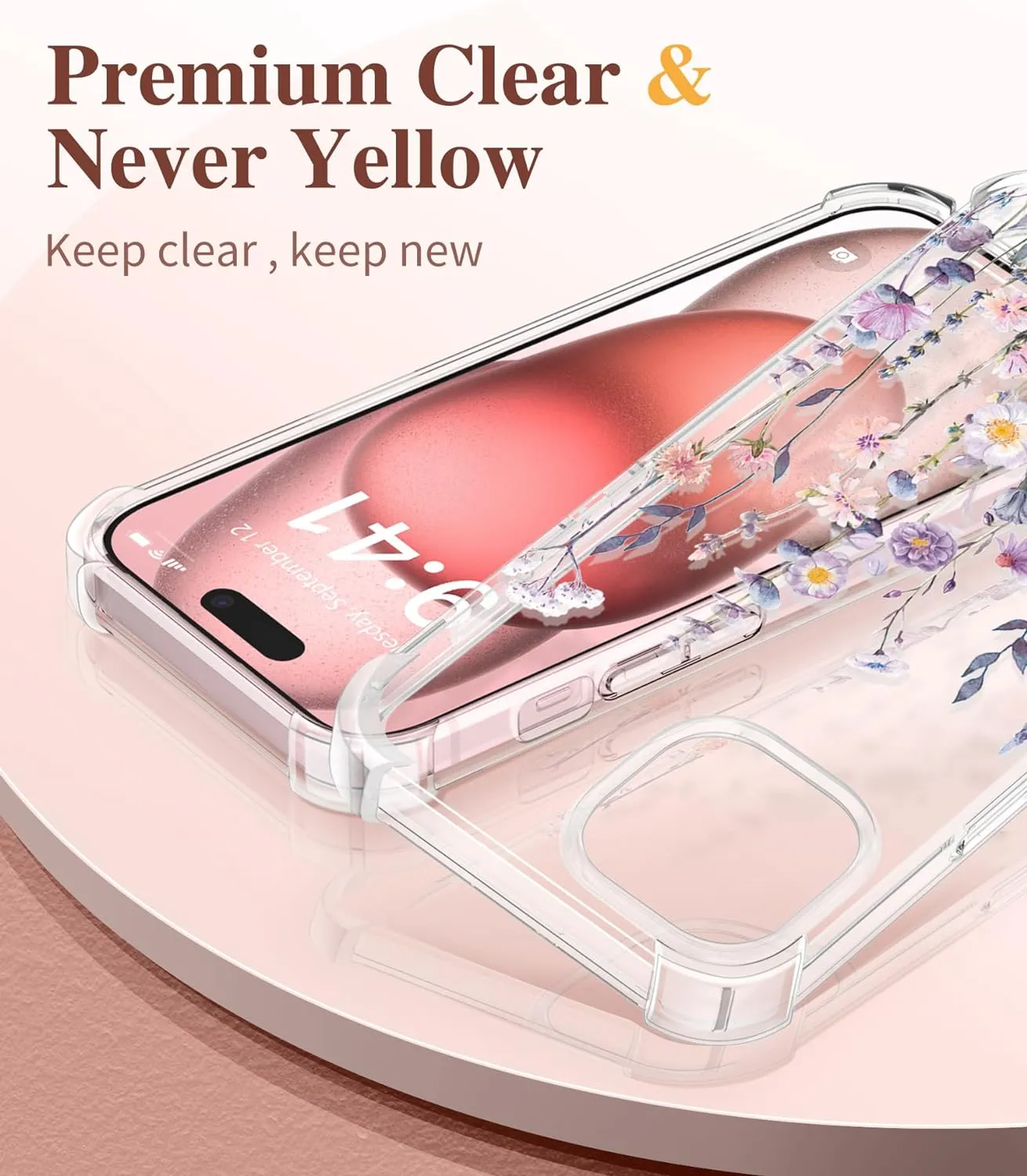 i Phone 16 Pro Max Case Screen Protector Camera Protector Clear Flower Phone Cover