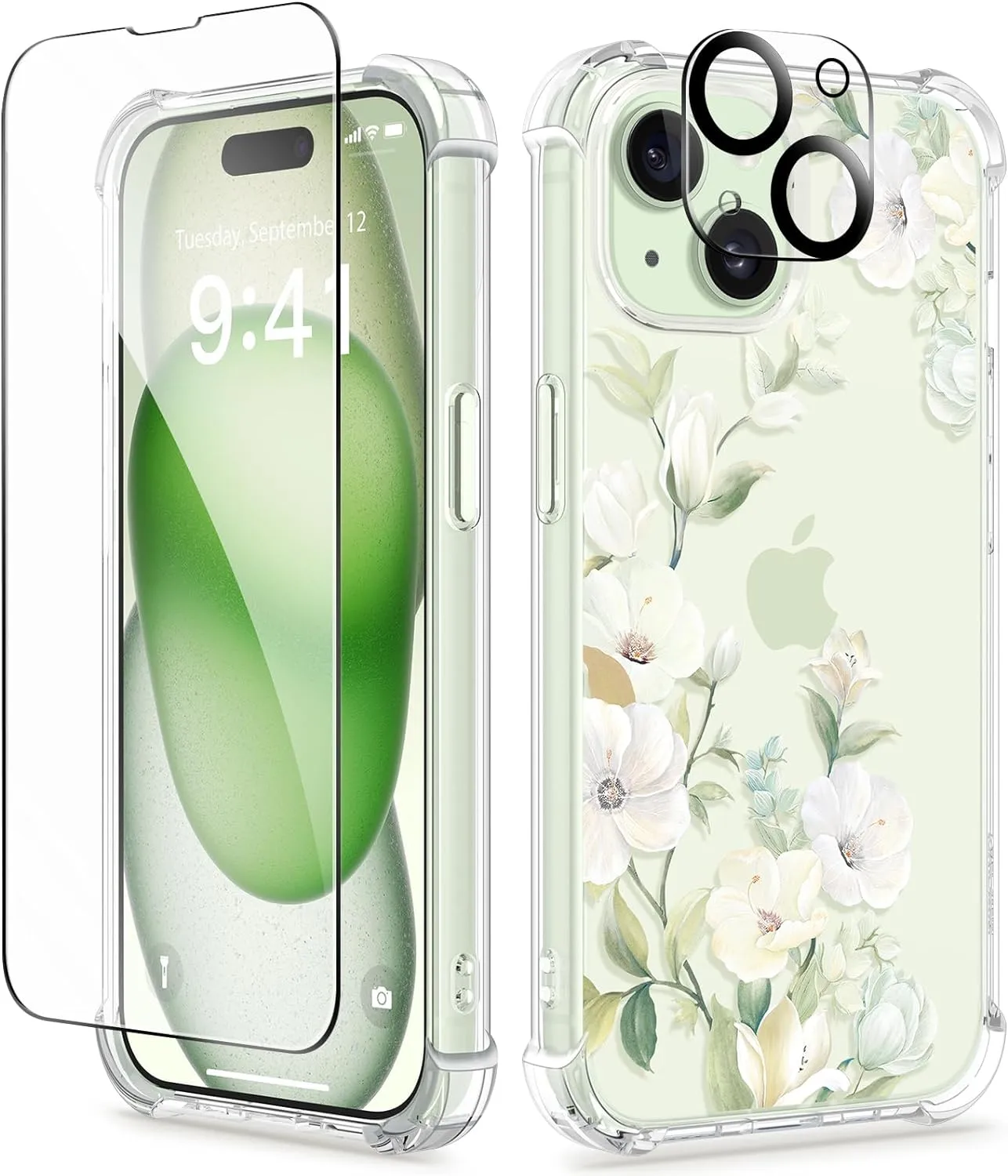 i Phone 16 Pro Max Case Screen Protector Camera Protector Clear Flower Phone Cover