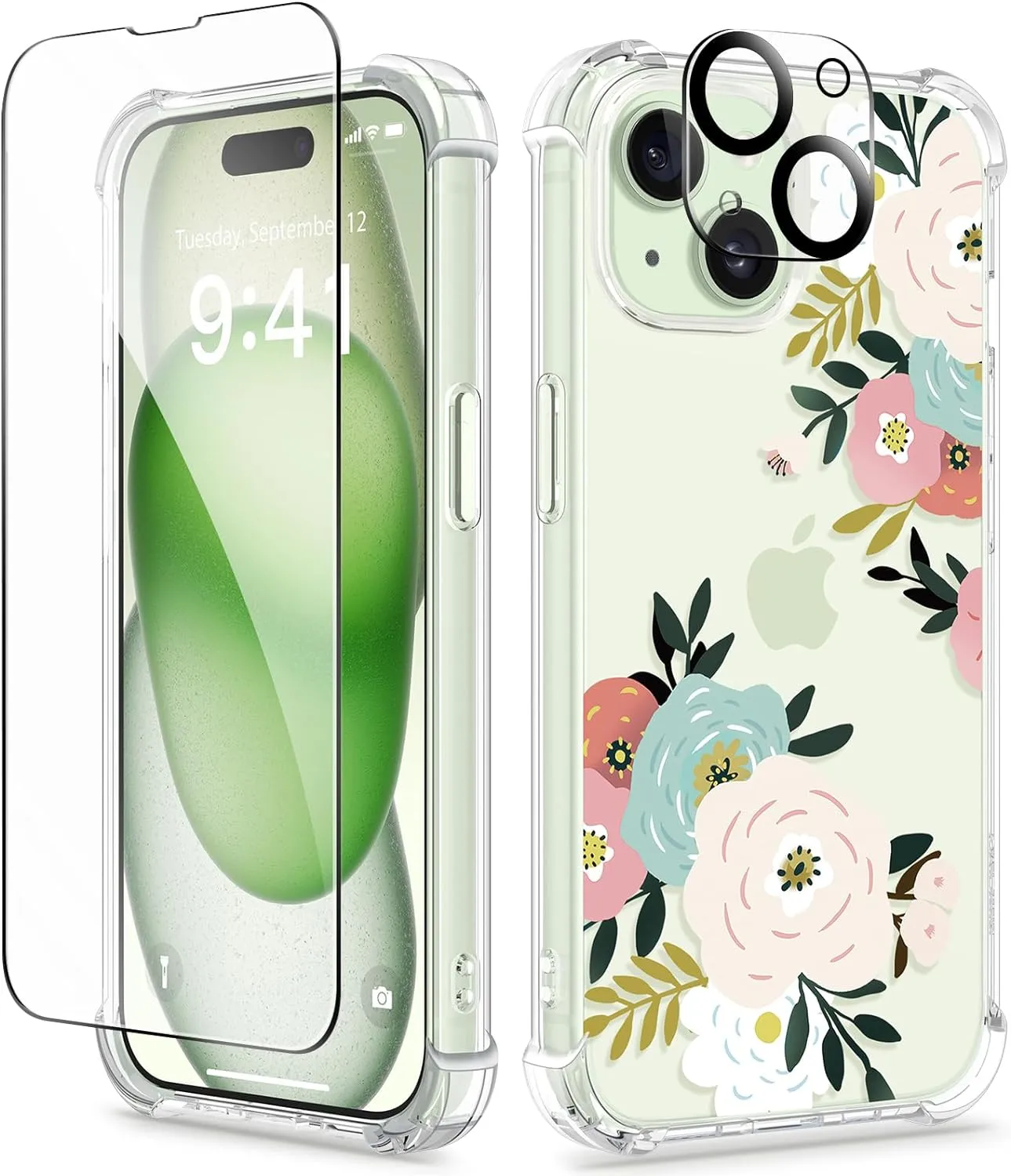 i Phone 16 Pro Max Case Screen Protector Camera Protector Clear Flower Phone Cover