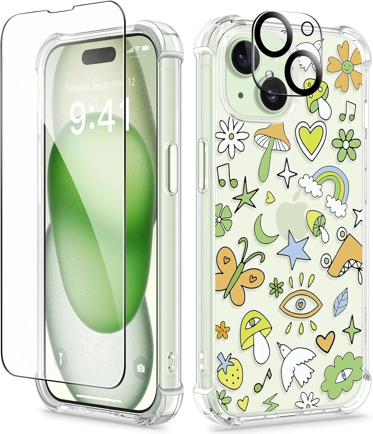 i Phone 16 Pro Max Case Screen Protector Camera Protector Clear Flower Phone Cover