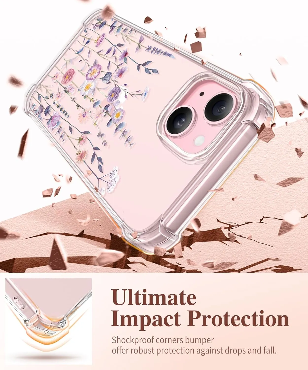 i Phone 16 Pro Max Case Screen Protector Camera Protector Clear Flower Phone Cover