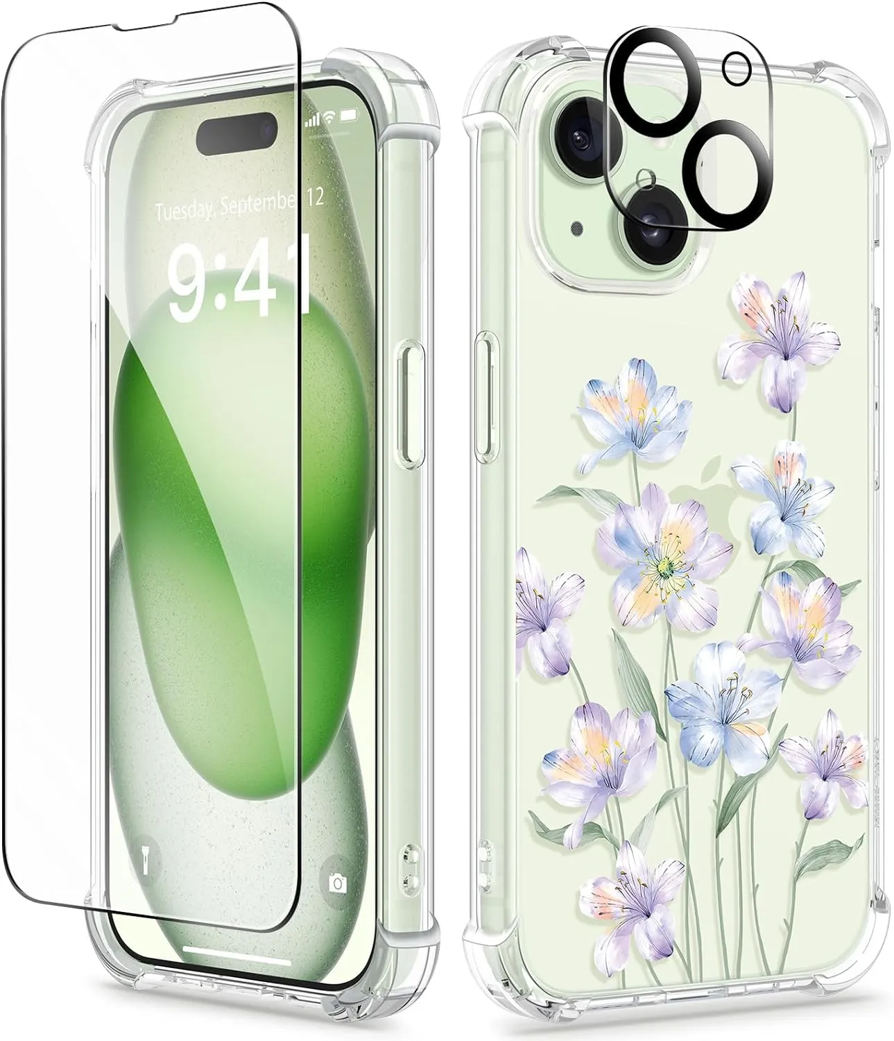 i Phone 16 Pro Max Case Screen Protector Camera Protector Clear Flower Phone Cover