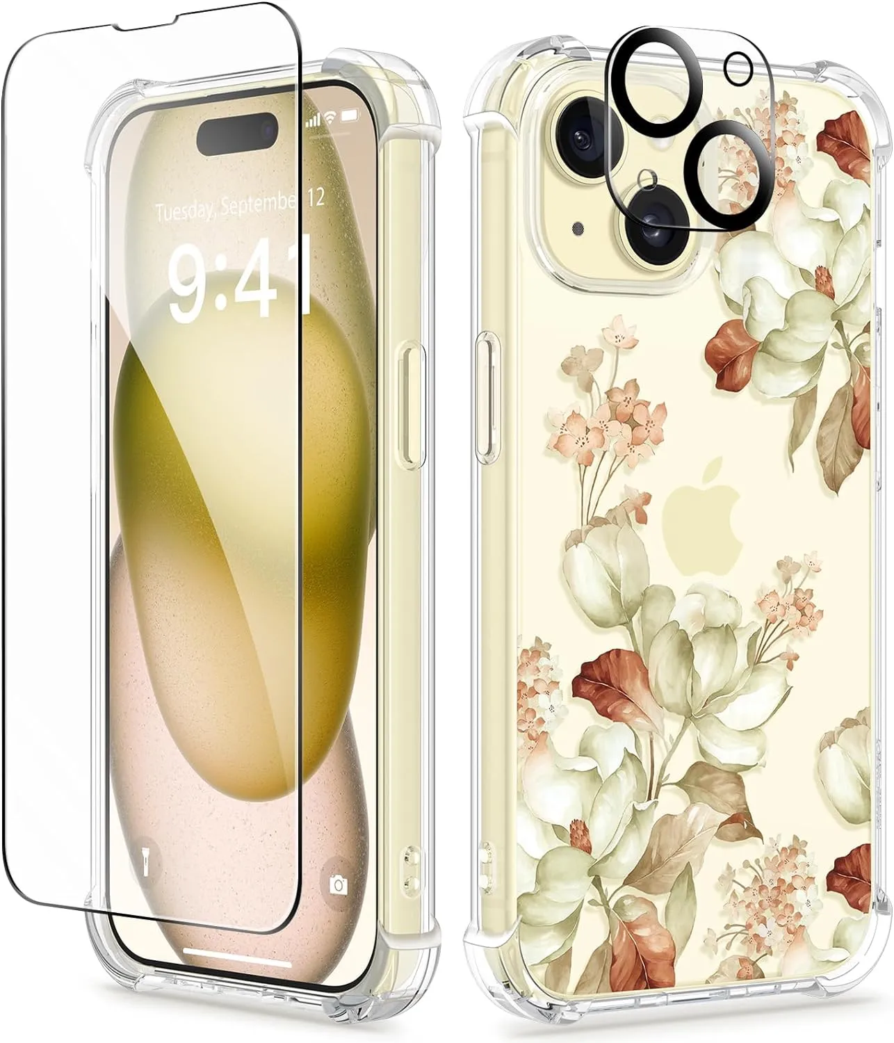 i Phone 16 Pro Max Case Screen Protector Camera Protector Clear Flower Phone Cover