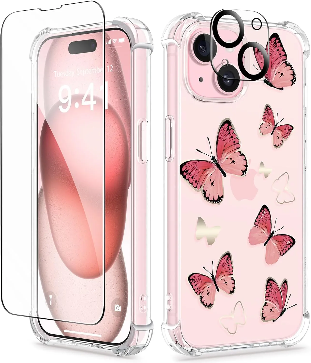 i Phone 16 Pro Max Case Screen Protector Camera Protector Clear Flower Phone Cover