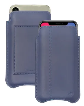 iPhone 16 / 16 Pro Blueberry Blue Leather Wallet Case with NueVue Patented Antimicrobial, Germ Fighting and Screen Cleaning Technology