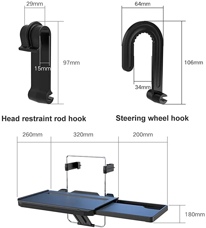 ITEM# 0045   2 in 1 Car Steering Wheel Tray / Back Seat Headrest Tray for Eating Food Drink and Writing Laptop Work, XERGUR Black Car Desk (Watch Video)