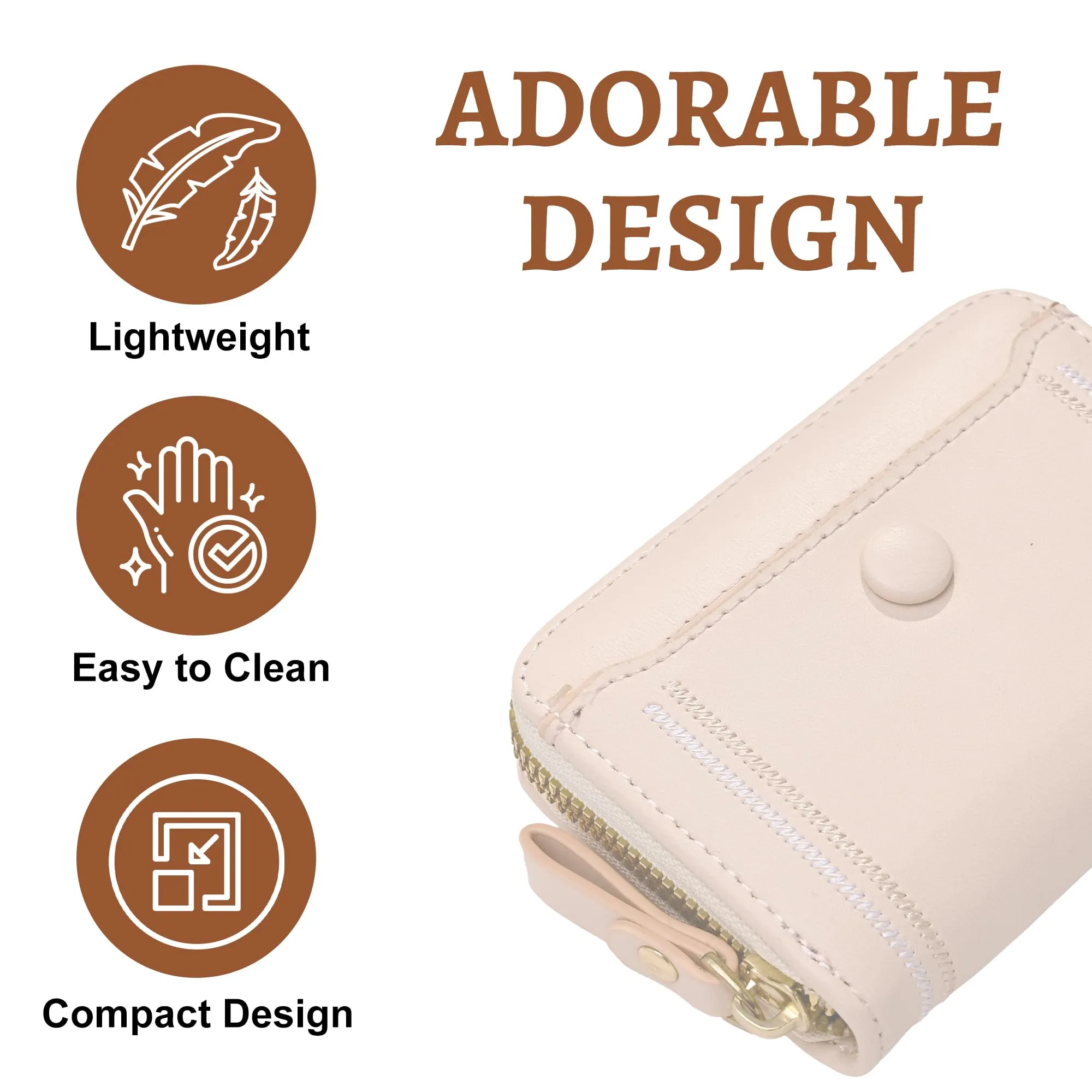 Kuber Industries PU Embroidered Thread Work Credit Card Case Holder Purse, Coin Pocket Wallet for Women | Portable Cute Mini Wallet for Girls | Hand Wallet for College Girls | KS-2, Beige