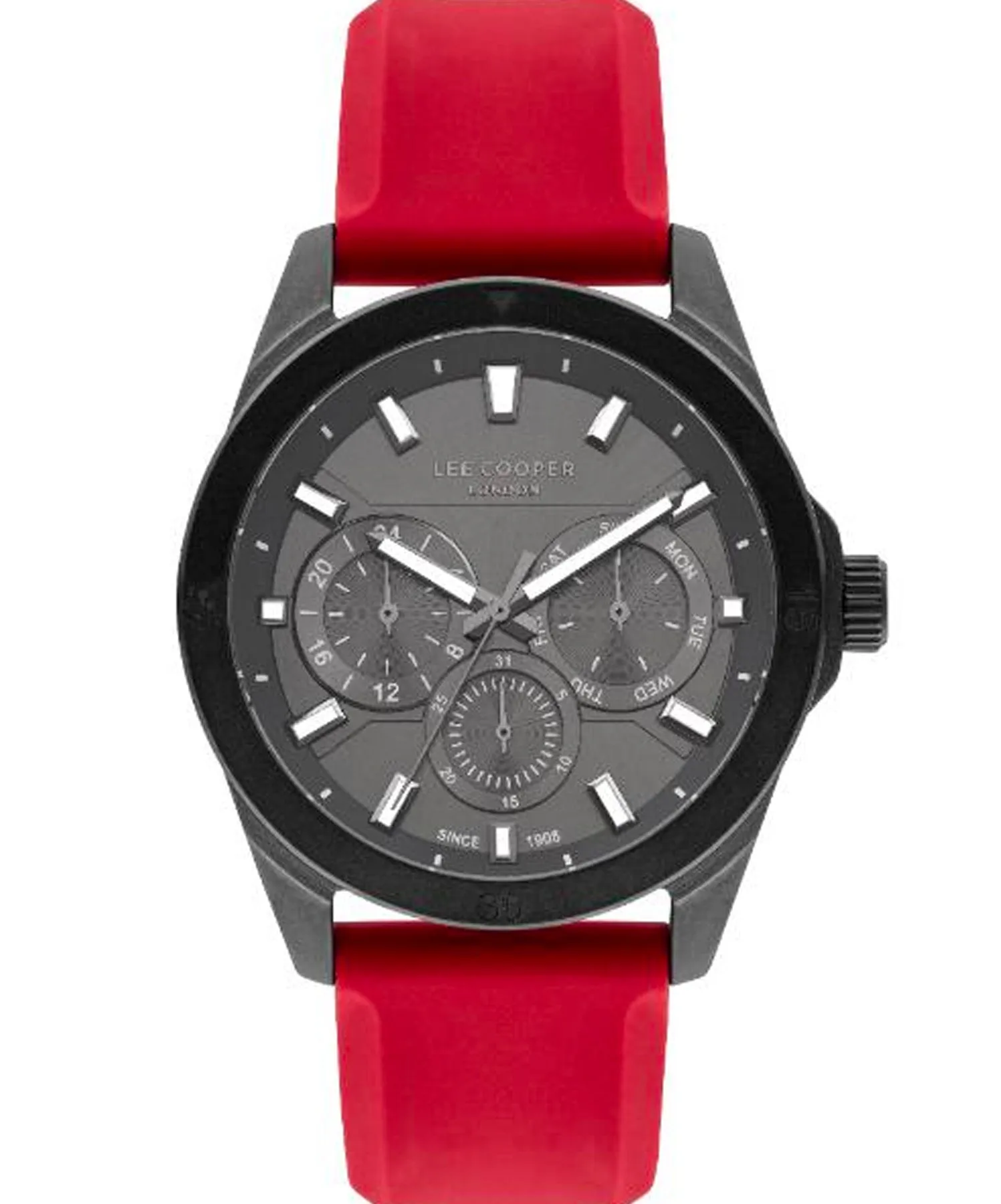 Lee Cooper  Men's Watch Gun Dial Red Silicone Strap, LC07626.668