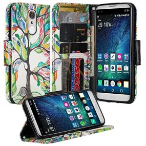 LG K4 (2017) | LG Fortune | LG Phoenix 3 Case, Wrist Strap Magnetic Fold[Kickstand] Pu Leather Wallet Case with ID & Credit Card Slots - Colorful Tree