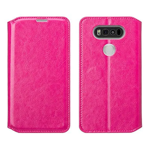 LG V20 Case, Pu Leather Magnetic Fold Wallet Case with ID & Card Slots for LG V20 - Hot Pink