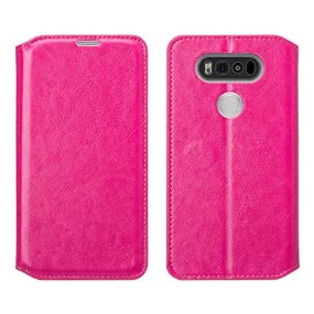 LG V20 Case, Pu Leather Magnetic Fold Wallet Case with ID & Card Slots for LG V20 - Hot Pink