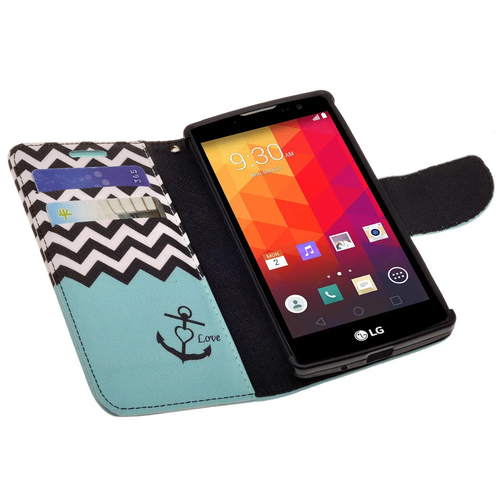 LG Volt2 Case,  LG LS751 Case Wrist Strap Pu Leather Magnetic Flip Fold[Kickstand] Wallet Case with ID & Card Slots for LG Volt2 - Teal Anchor