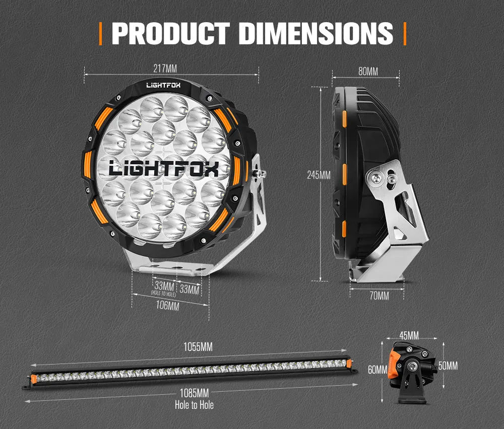 LIGHTFOX OSRAM 9inch LED Driving Lights  40 inch Single Row LED Light Bar   Wiring Kit