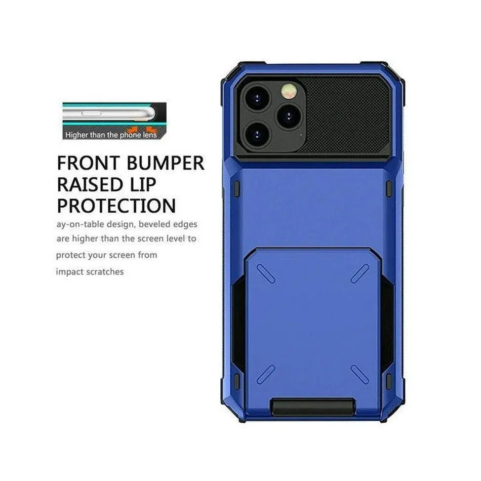 Luxurious Hard Rugged Case w/- Card Slots for iPhone 13 Pro Max - Blue