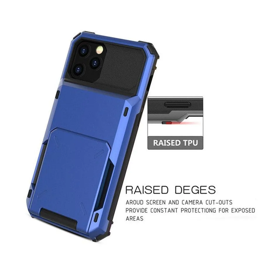 Luxurious Hard Rugged Case w/- Card Slots for iPhone 13 Pro Max - Blue