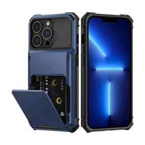 Luxurious Hard Rugged Case w/- Card Slots for iPhone 13 Pro Max - Blue