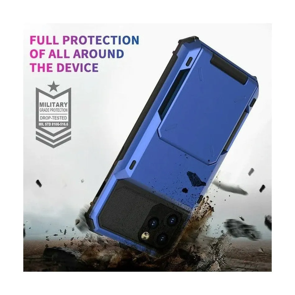 Luxurious Hard Rugged Case w/- Card Slots for iPhone 13 Pro Max - Blue