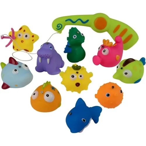 Magnetic Bathtub Fishing Game with 10 Soft Sea Creatures, Fishing Pole & Draining Net