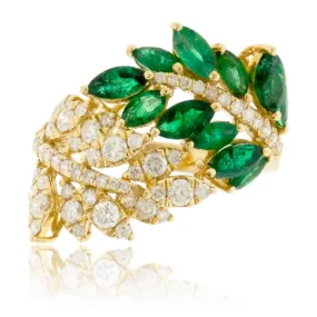 Marquise Cut Emerald & Diamond Fashion Ring