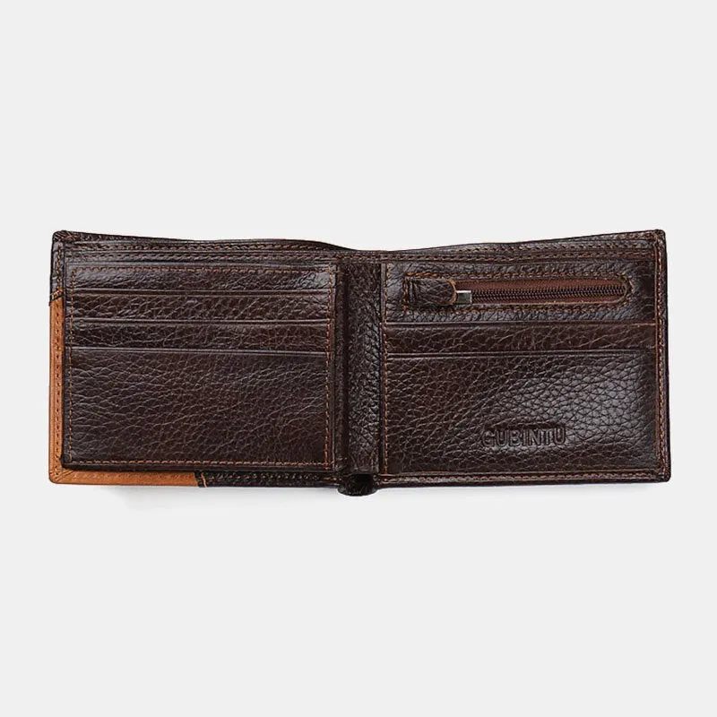 Men Genuine Leather Patchwork Money Clips Multi-card Slots Card Case Wallet