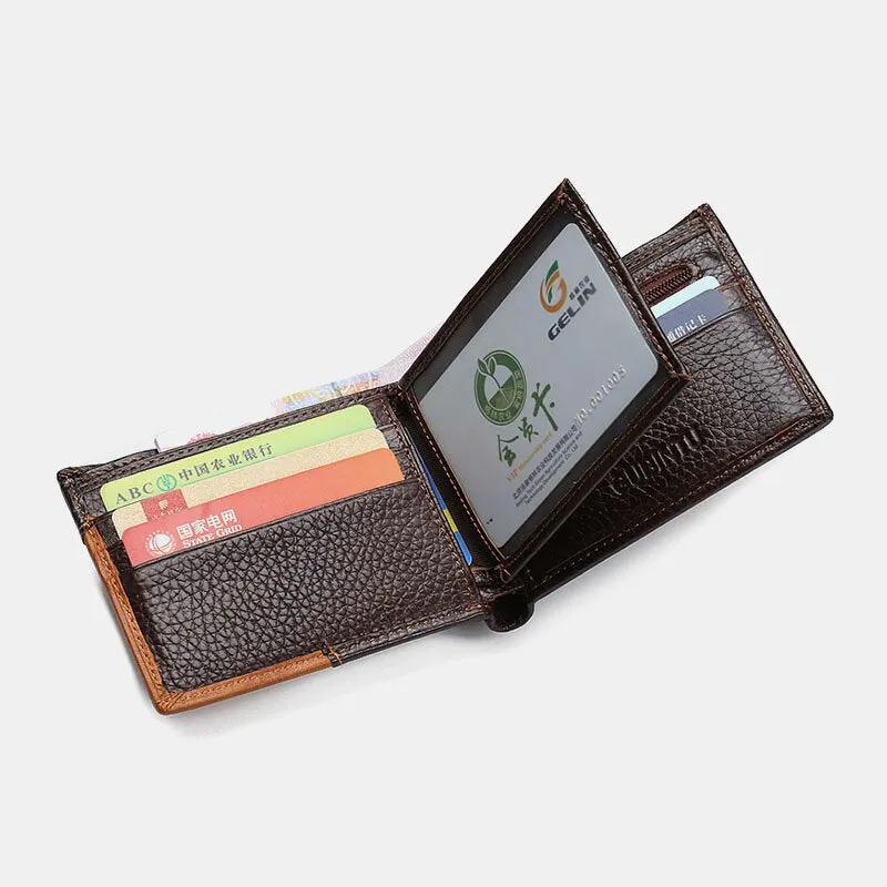 Men Genuine Leather Patchwork Money Clips Multi-card Slots Card Case Wallet