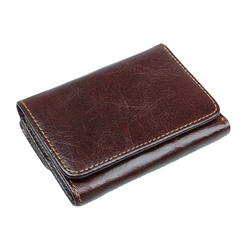 Men Vintage RFID Anti-magnetic Cowhide Wallet Trifold Short Multi-card Slots Card Case Driver License Wallet