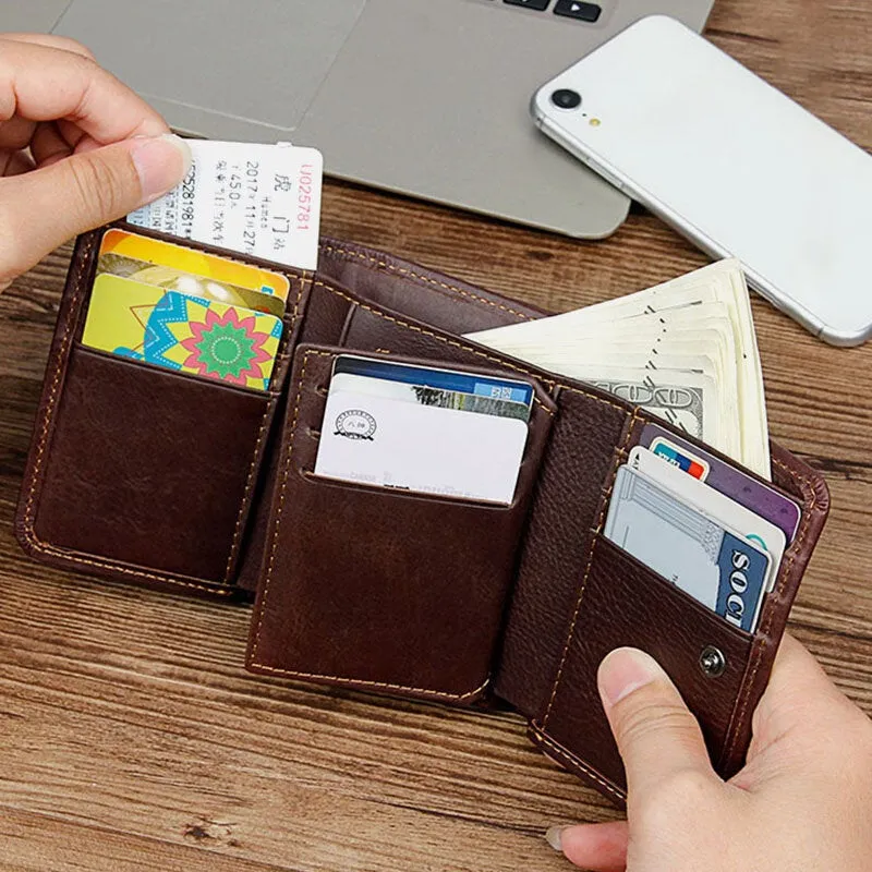 Men Vintage RFID Anti-magnetic Cowhide Wallet Trifold Short Multi-card Slots Card Case Driver License Wallet