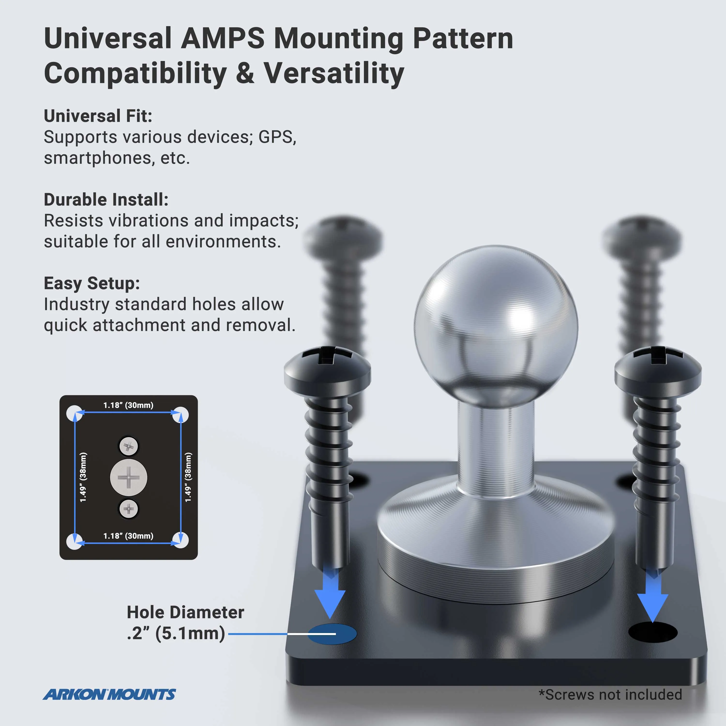 Metal 4-Hole AMPS to 17mm Ball Adapter