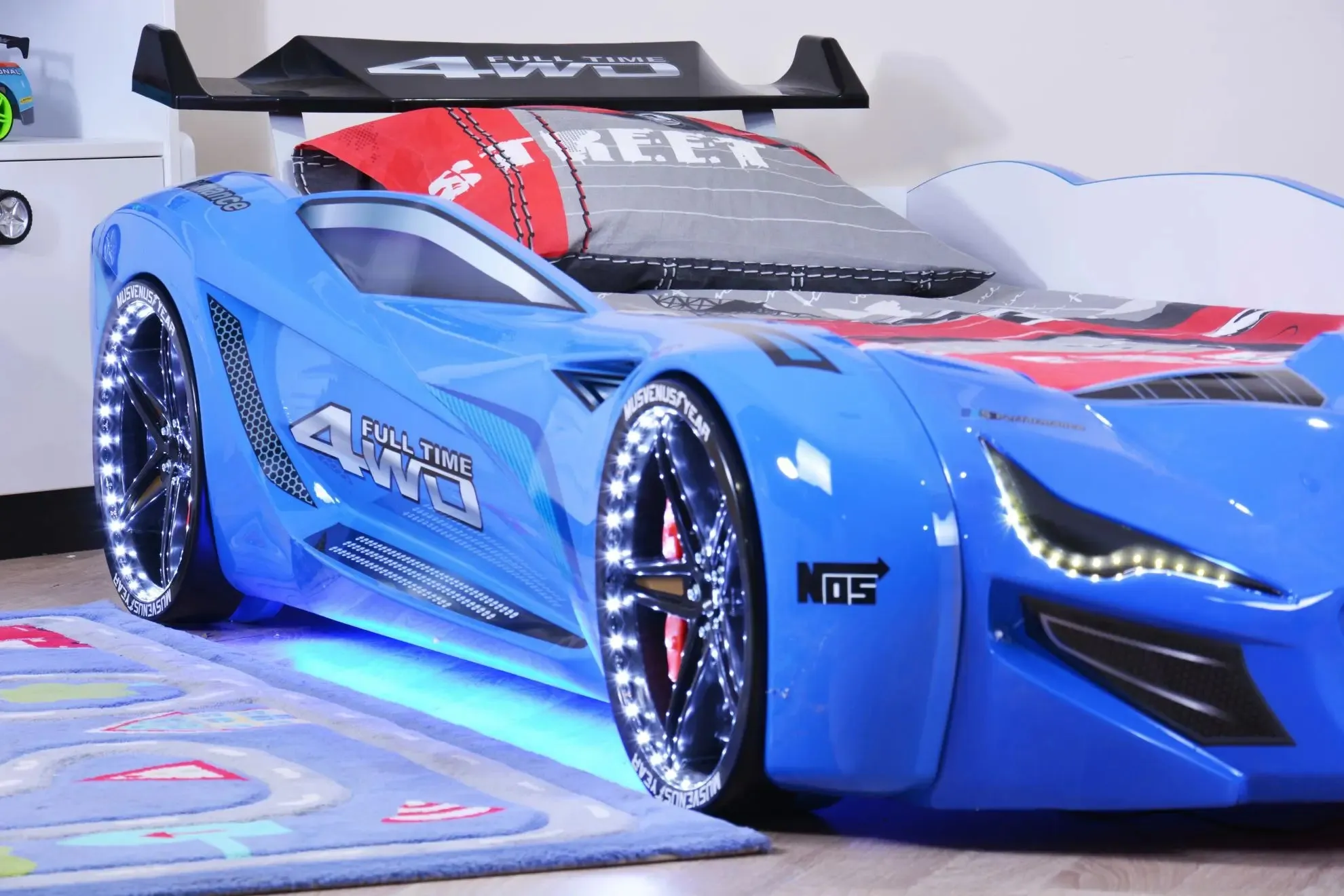 MNV1 Race Car Bed for Kids w/LED Lights & Sounds Effects