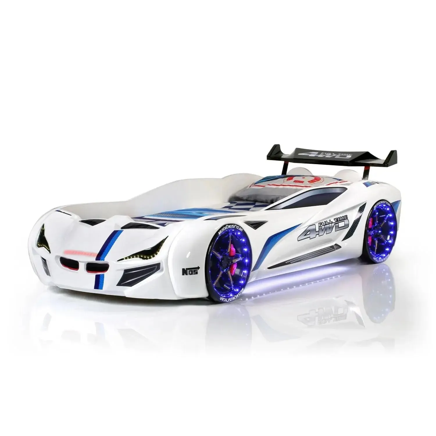 MNV1 Race Car Bed for Kids w/LED Lights & Sounds Effects