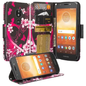 Motorola Moto G6 Play Case, G6 Forge, Wrist Strap Pu Leather Wallet Case [Kickstand] with ID & Credit Card Slots - Heart Butterflies