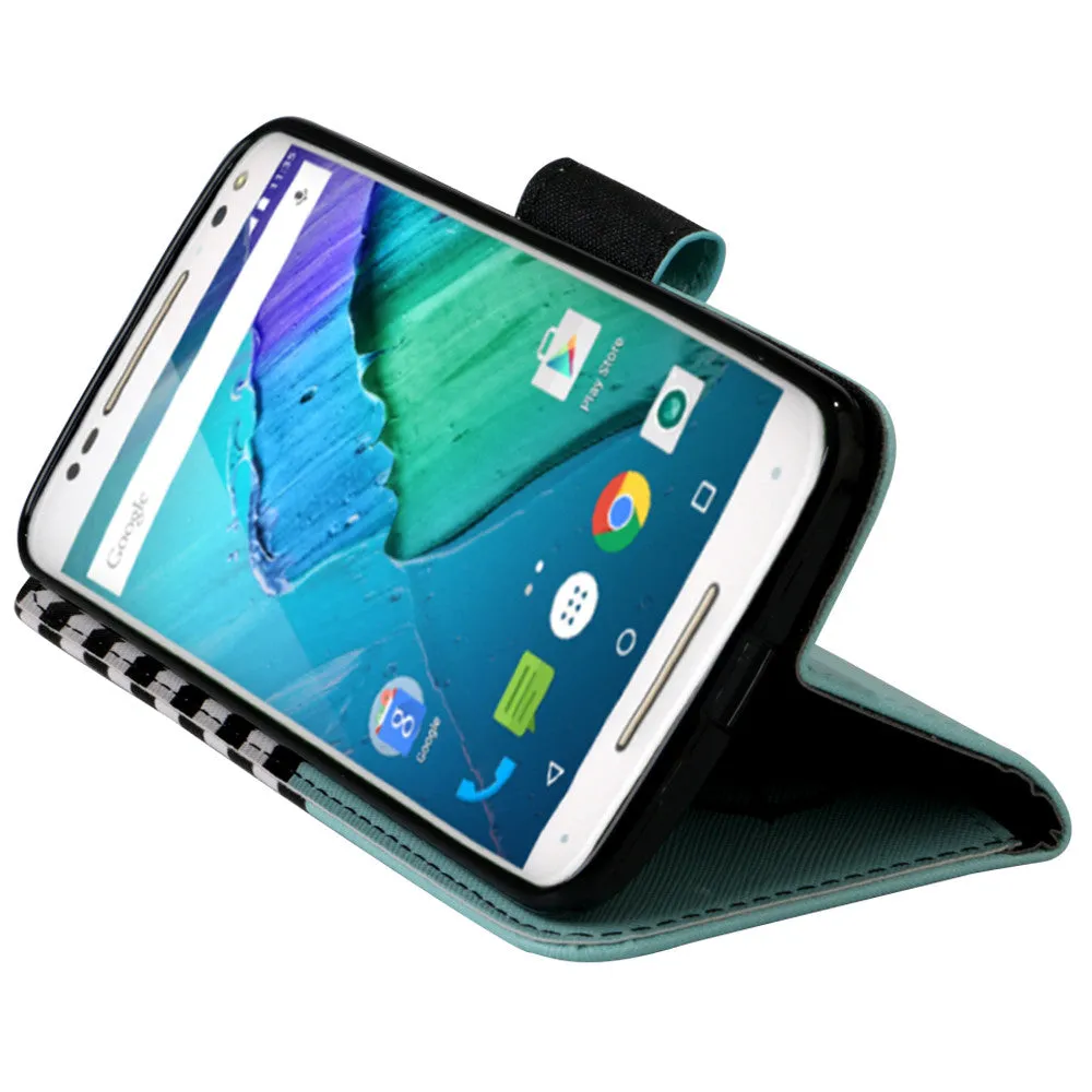 Motorola Moto X Style Case, Wrist Strap Magnetic Flip Fold[Kickstand] Pu Leather Wallet Case with ID & Card Slots - Teal Anchor