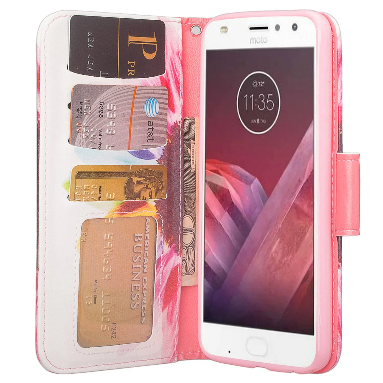 Motorola Moto Z2 Play Case, Moto Z2 Play Wallet Case, Slim Flip Folio [Kickstand] Pu Leather Wallet Case with ID & Card Slots & Pocket   Wrist Strap - Vivid Sunflower