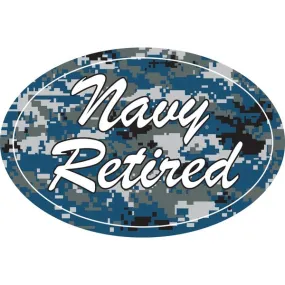 Navy Retired on Blue Camo Oval Magnet