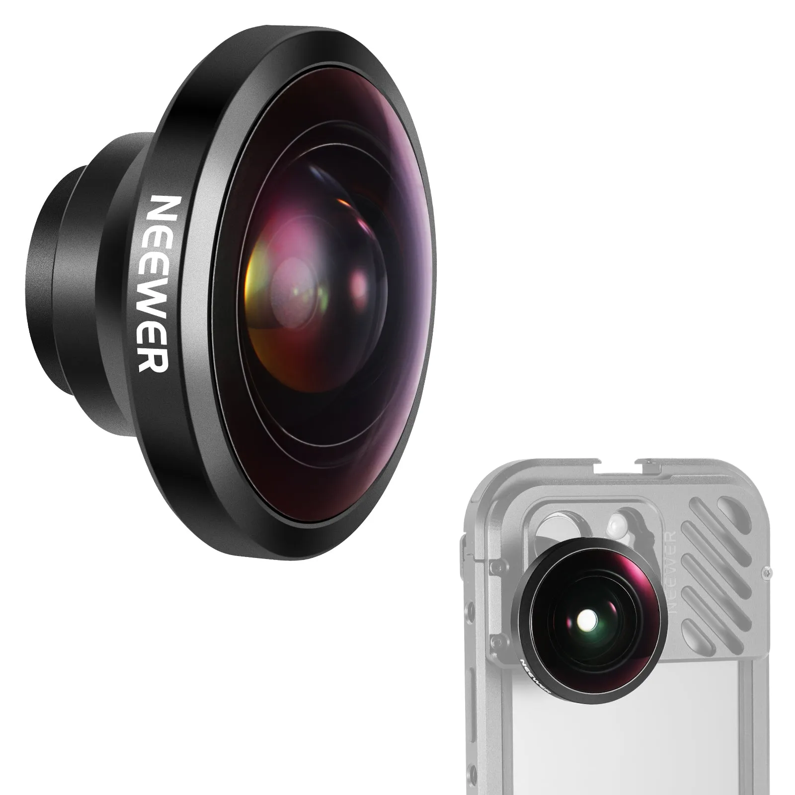 NEEWER LS-29 8mm HD Fisheye Phone Lens For iPhone Samsung Phone Cage