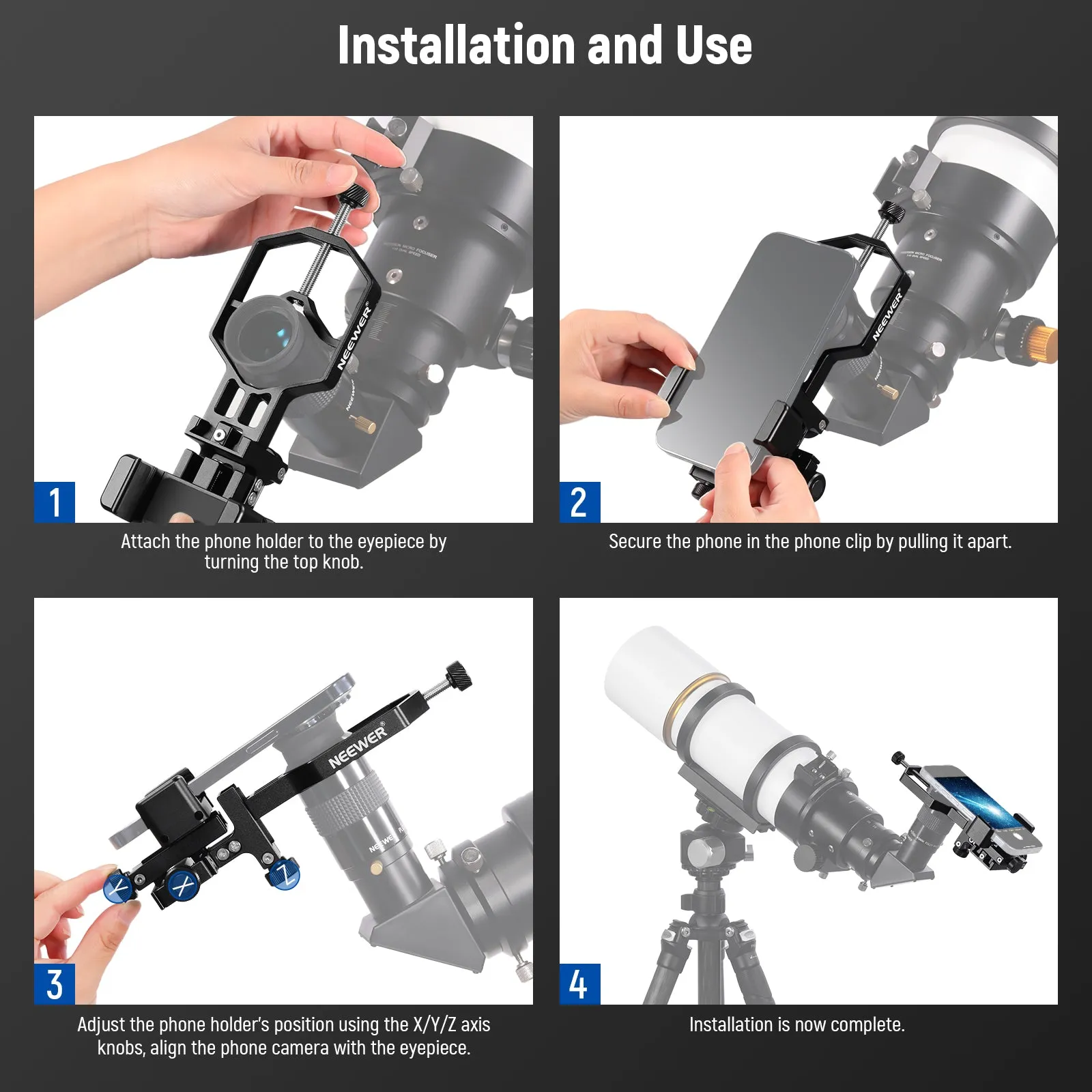 NEEWER PA015 3 Axis Telescope Phone Adapter