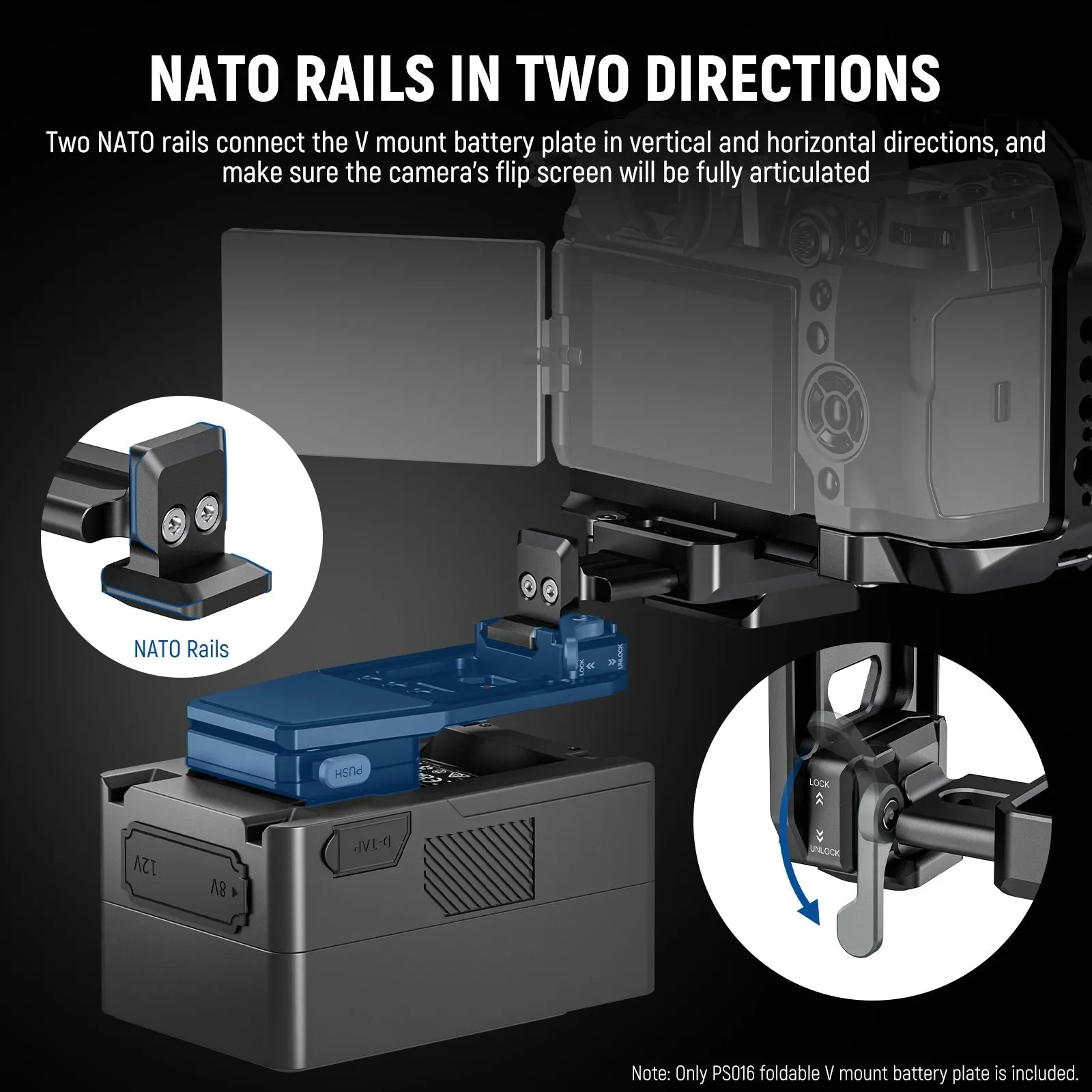 NEEWER PS016 V Mount Battery Plate with NATO Rails