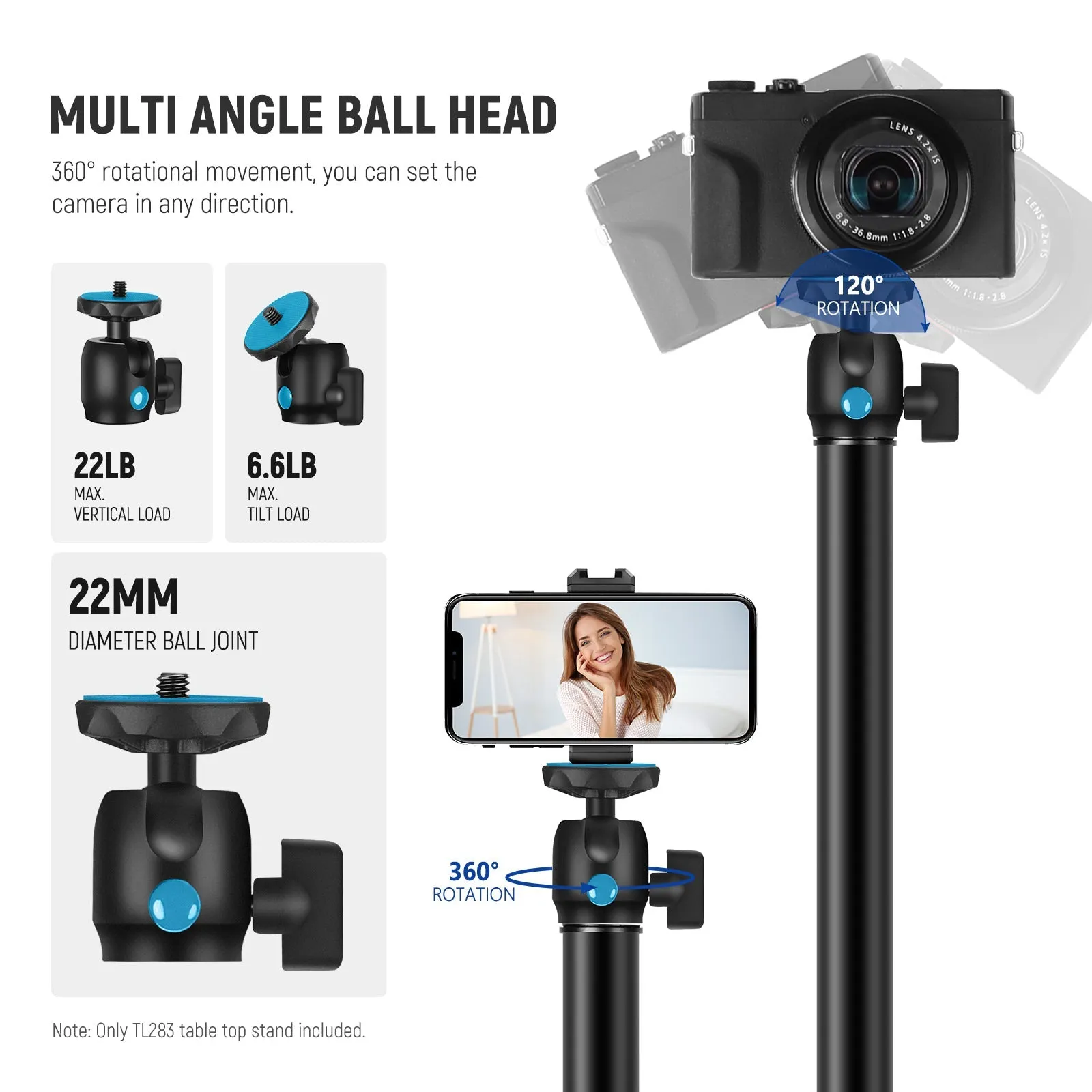 NEEWER TL283 Extendable Camera Desk Mount with Ball Head