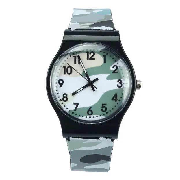 Newly Design Kids Boys Camouflage Watch Silicone Band Quartz Wrist Watches