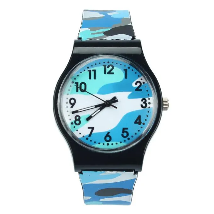 Newly Design Kids Boys Camouflage Watch Silicone Band Quartz Wrist Watches