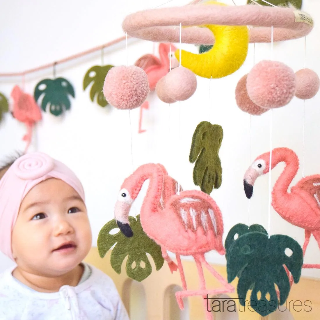 Nursery Cot Mobile - Pink Flamingo Tiki