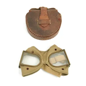 Original Japanese WWII Folding Tanker Goggles with Leather Case - Unissued