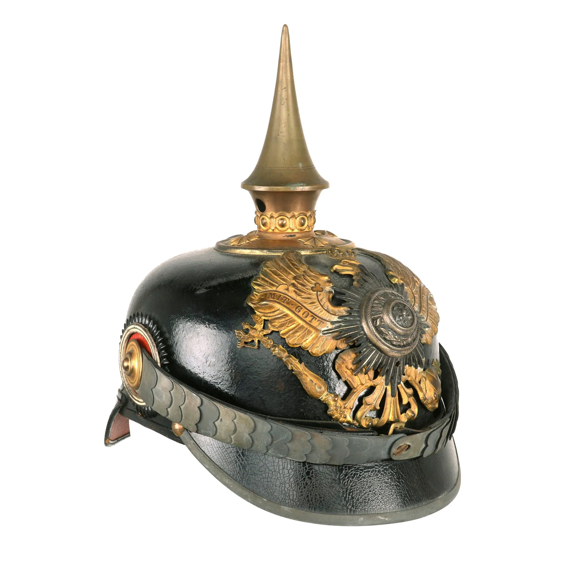 Original WWI Imperial German NCO School Unteroffiziervorschule Cadre Officer’s Pickelhaube Spike Helmet with Rare Original Case