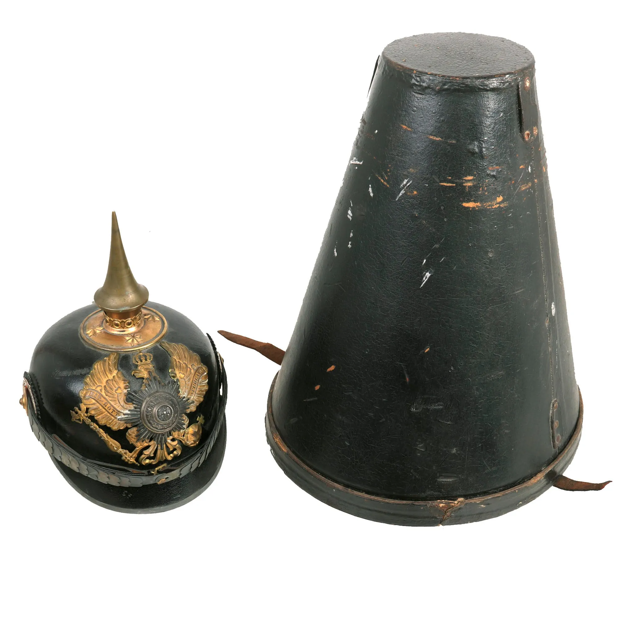 Original WWI Imperial German NCO School Unteroffiziervorschule Cadre Officer’s Pickelhaube Spike Helmet with Rare Original Case